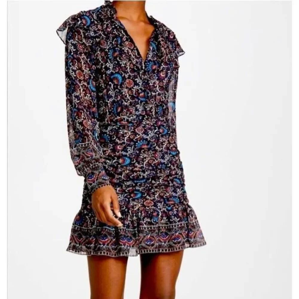 Veronica Beard Jaylene Paisley-Print Ruffle Silk Dress Size 4